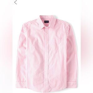 Men’s Shirt Striped Poplin Button Up Shirt, Pink XL